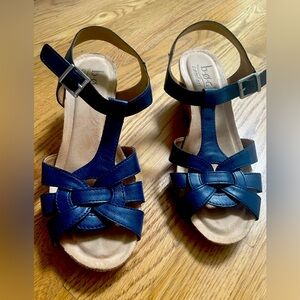 BOC strappy navy blue sandals, 2 inch cork heels, size 7